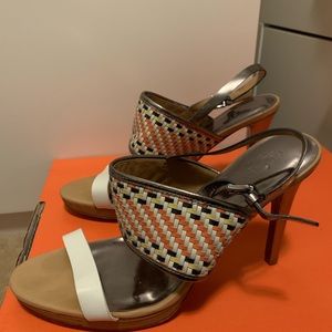 Coach multi color leather 5” heel sandal  Size 11